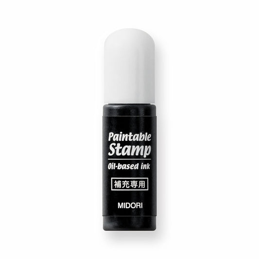 Midori paintable stamp refill ink bottle in black, 5ml oil-based ink for pre-inked stamps, Japanese stationery