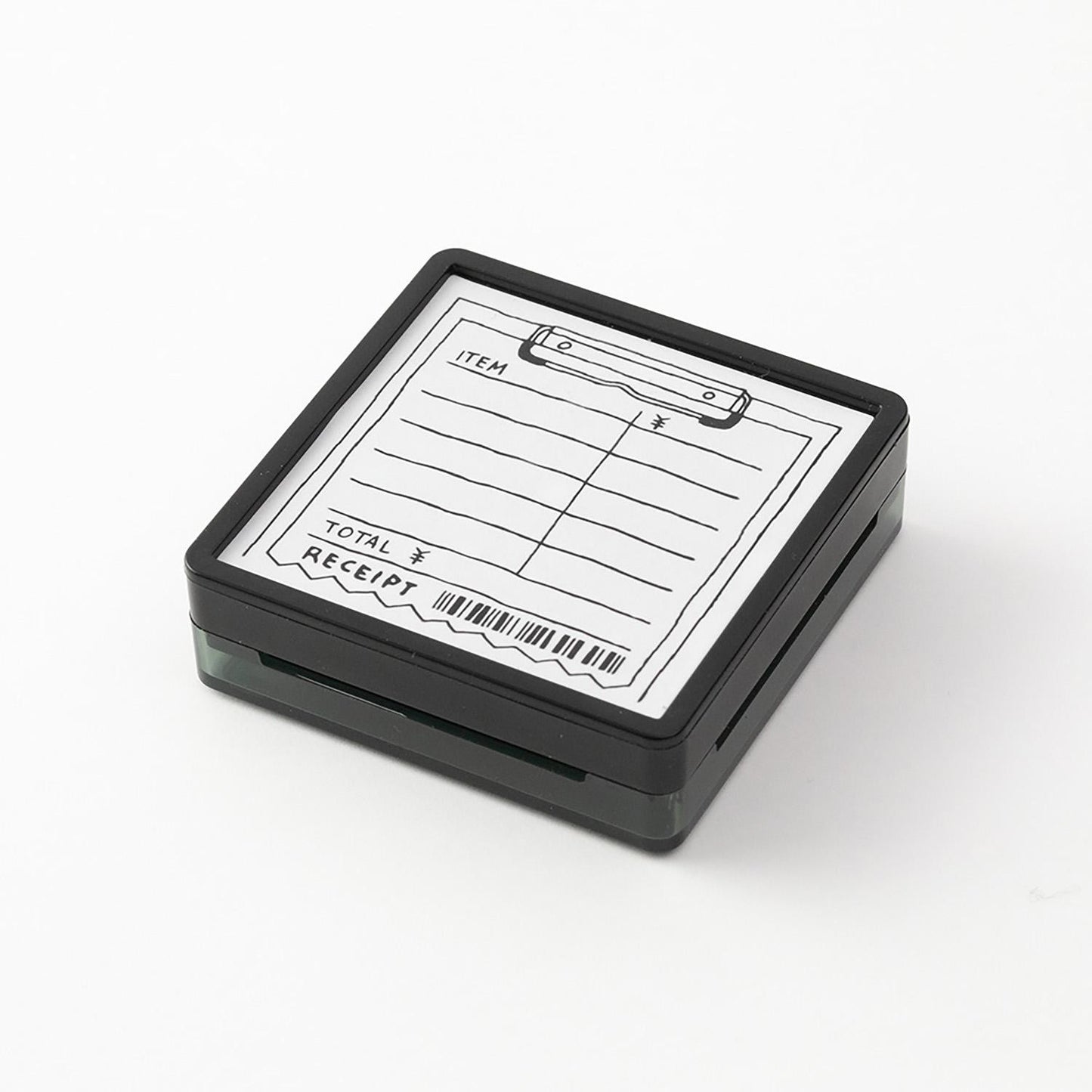 Midori pre-inked expense tracker stamp with receipt-style layout for tracking spending, black ink design, paintable journal stamp