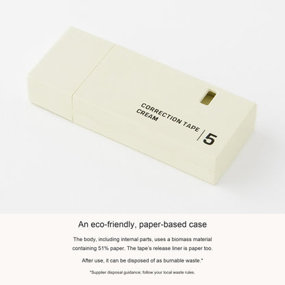 Midori cream correction tape with English information about its paper-based case