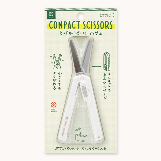 Midori XS white compact scissors in packaging
