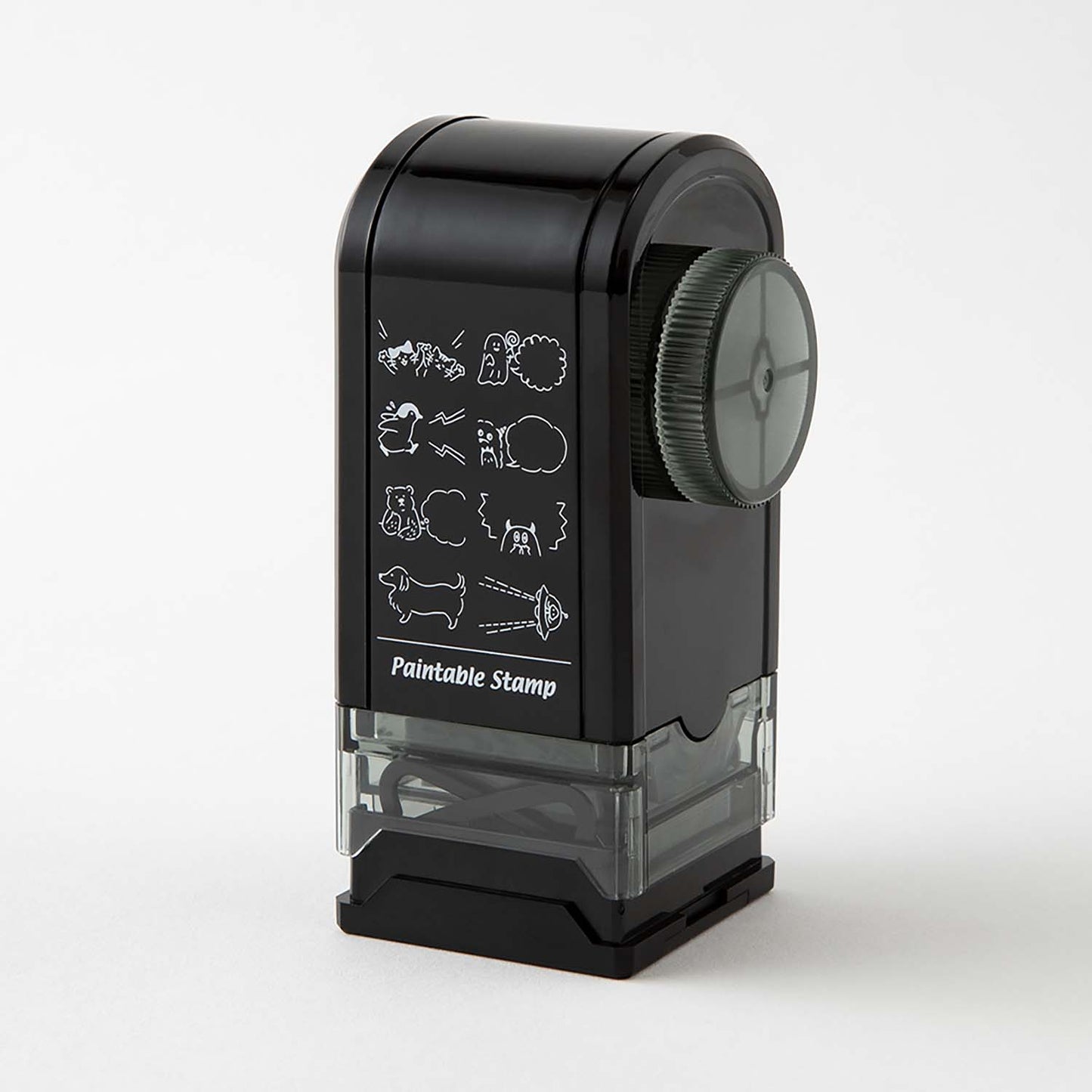 Midori Pre-Inked Paintable Rotating Stamp with 8 speech bubble character designs – refillable, black waterproof ink, made in Japan