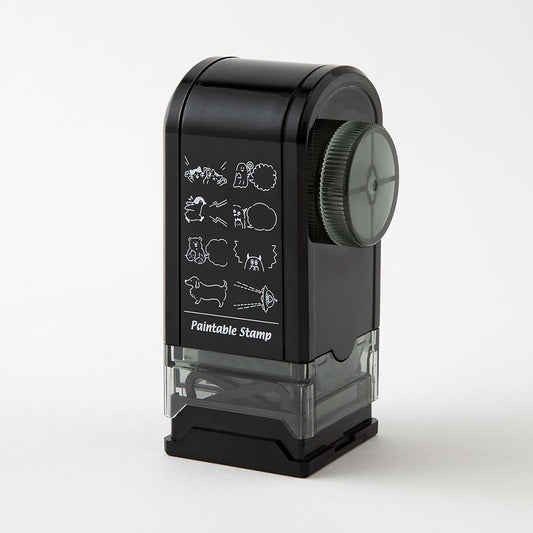 Midori Pre-Inked Paintable Rotating Stamp with 8 speech bubble character designs – refillable, black waterproof ink, made in Japan