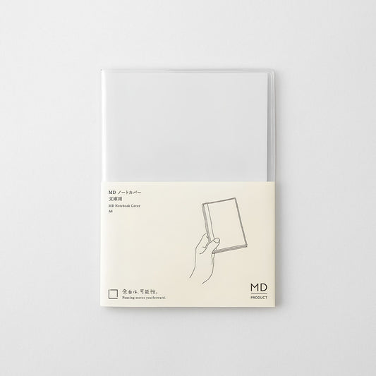 Clear PVC cover designed for the MD Notebook A6 with integrated pen holder