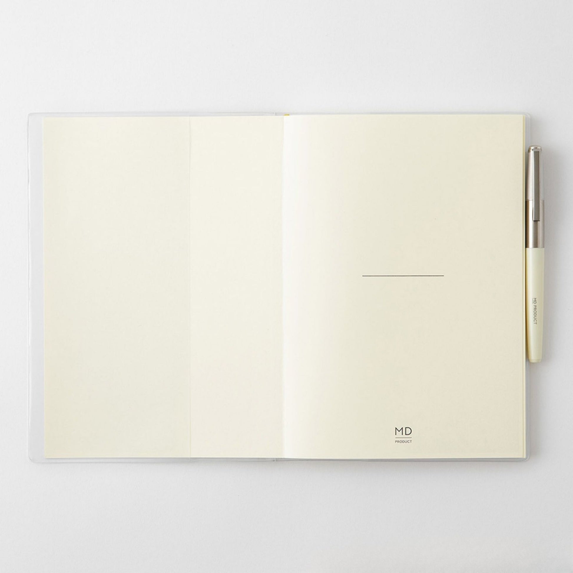 Clear PVC cover designed for the MD Notebook A5 with integrated pen holder