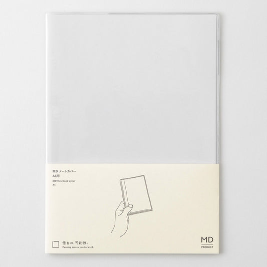 Clear PVC cover designed for the MD Notebook A5 with integrated pen holder