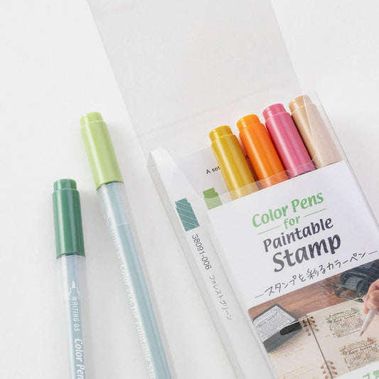 Midori colour pens set for paintable stamps with six pastel colours, dual-tip water-based pens for journaling and stamping