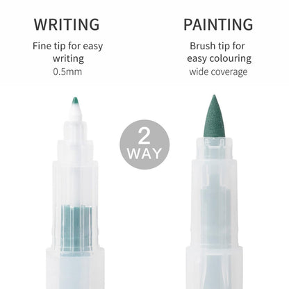 Midori colour pens set for paintable stamps with six pastel colours, dual-tip water-based pens for journaling and stamping