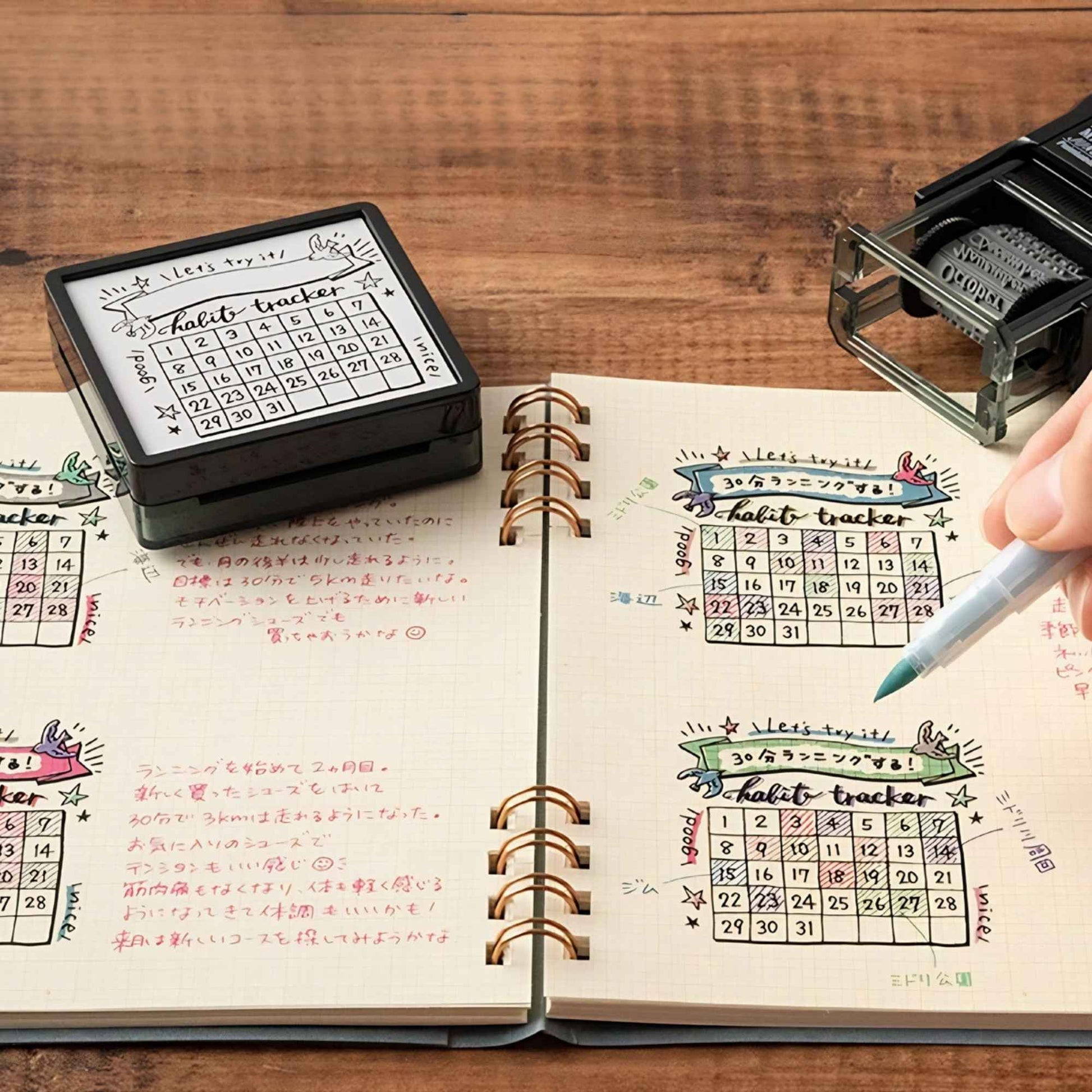 Midori colour pens set for paintable stamps with six pastel colours, dual-tip water-based pens for journaling and stamping