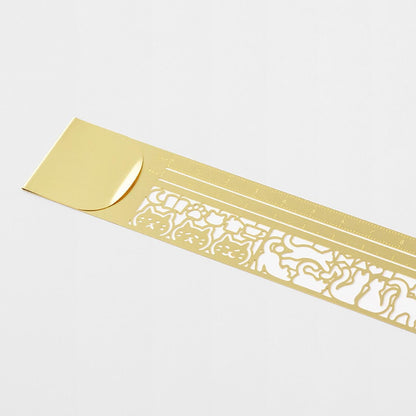 Midori Clip Ruler Cat featuring cat-themed stencil cut-outs in brass