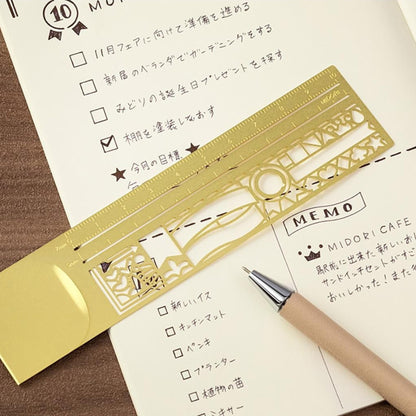 Midori 3-in-1 Clip Ruler, Bookmark & Stencil | Gold