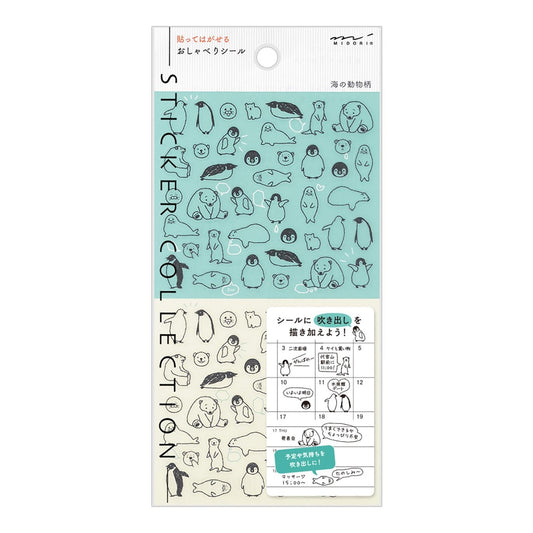Midori Chat Series sea creature stickers – 1 sheet featuring penguins, otters, polar bears and seals