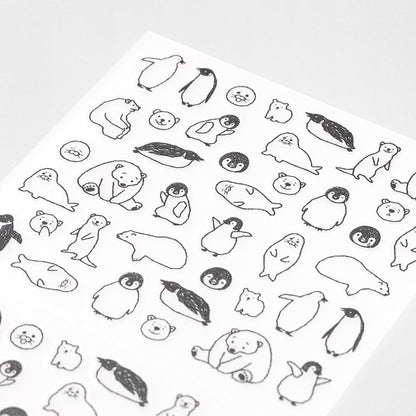 Midori Chat Series sea creature stickers – 1 sheet featuring penguins, otters, polar bears and seals