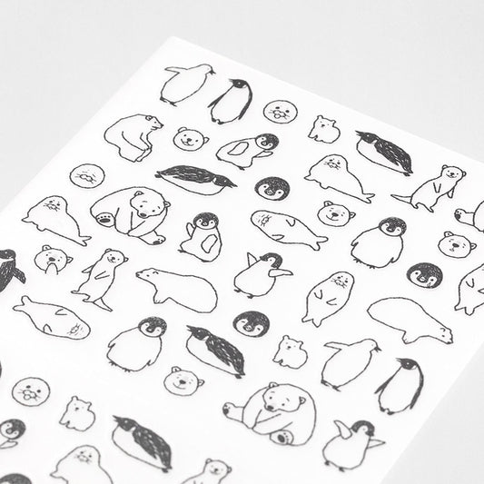 Midori Chat Series sea creature stickers – 1 sheet featuring penguins, otters, polar bears and seals