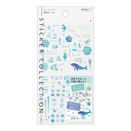 Midori Colour Series blue planner stickers – 1 sheet with functional mini icons for diaries and planners