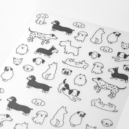 Midori Chat Series dog stickers – 1 monochrome sheet with expressive dog illustrations for planners and journals