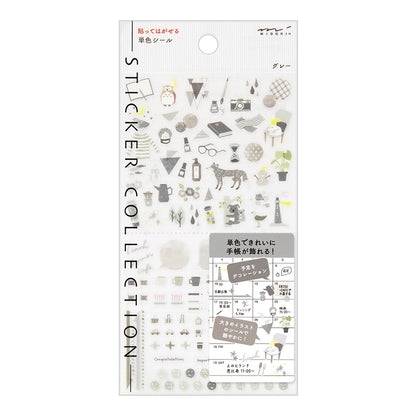 Midori Colour Series grey planner stickers – 1 sheet of subtle, minimal icons for daily planning