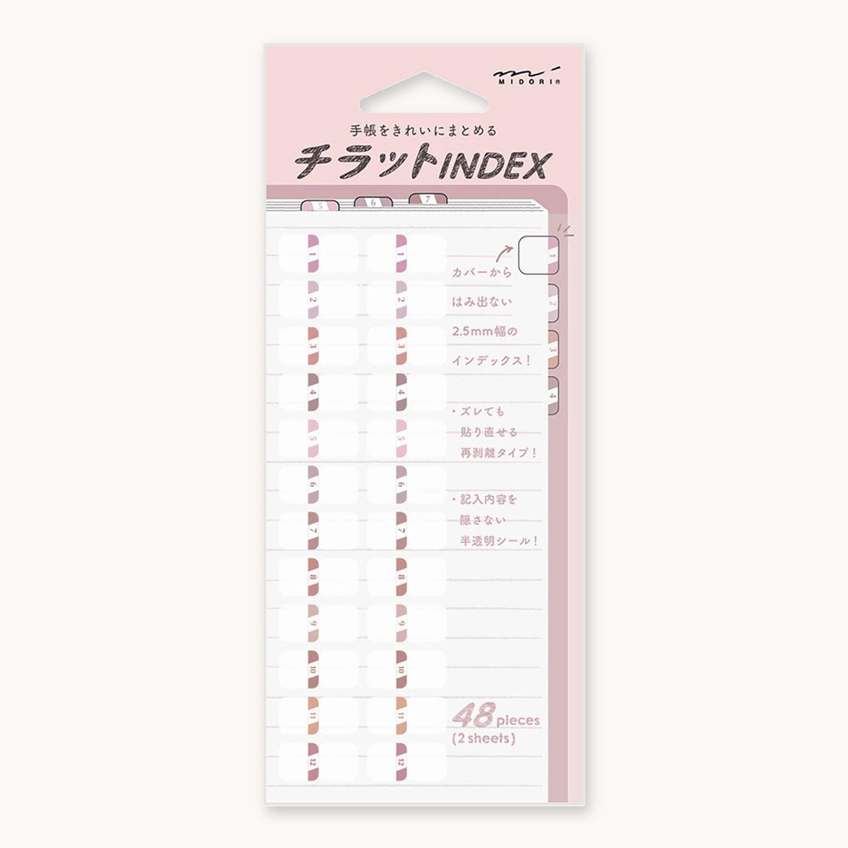 Midori Chiratto small pink number index tabs in packaging