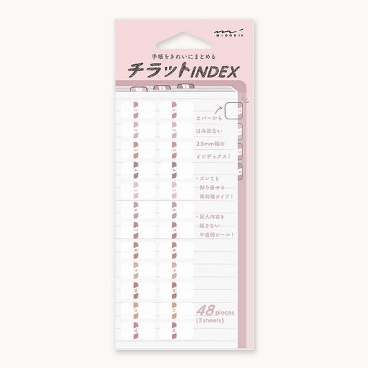 Midori Chiratto small pink number index tabs in packaging