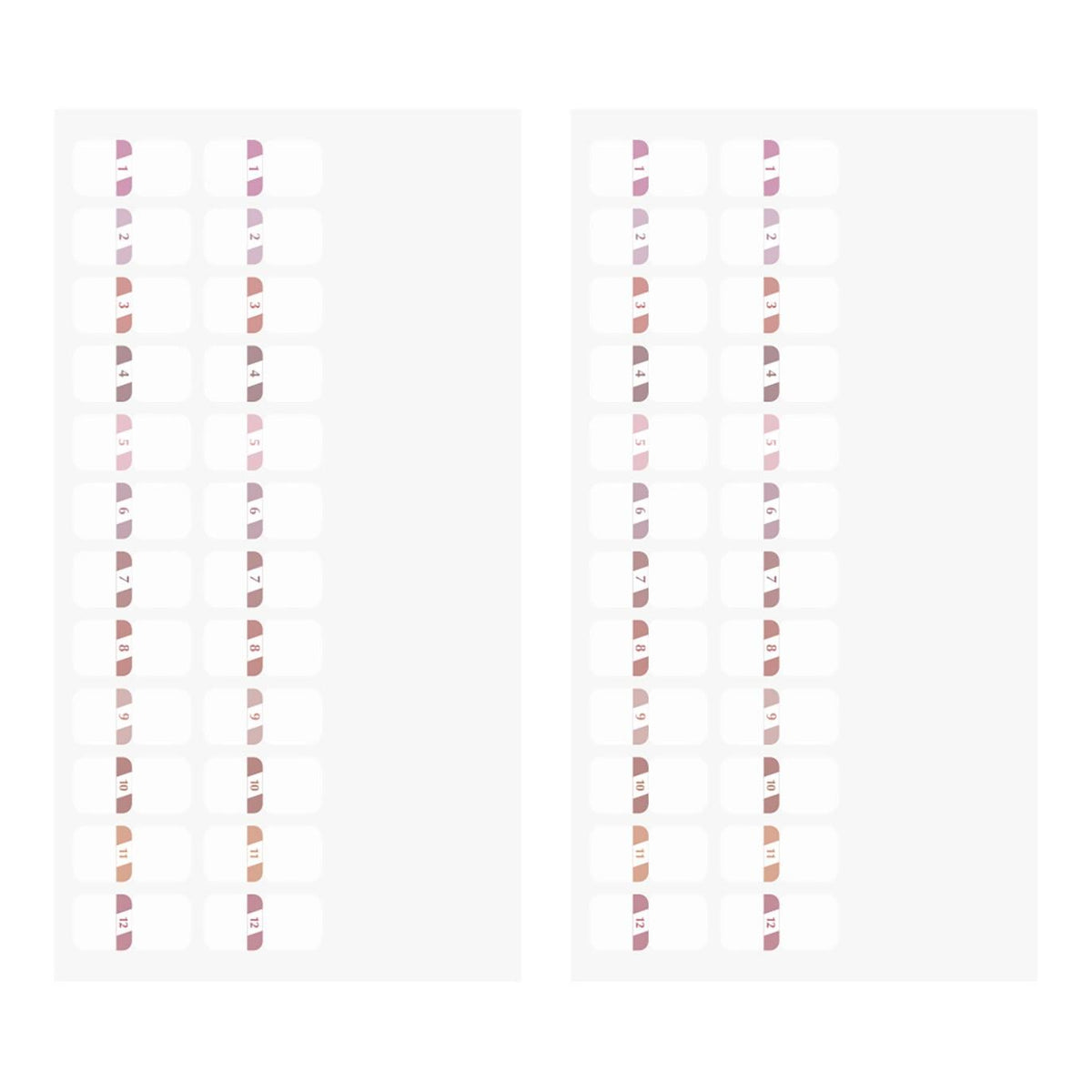 Two sheets of Midori Chiratto pink numbered index tabs