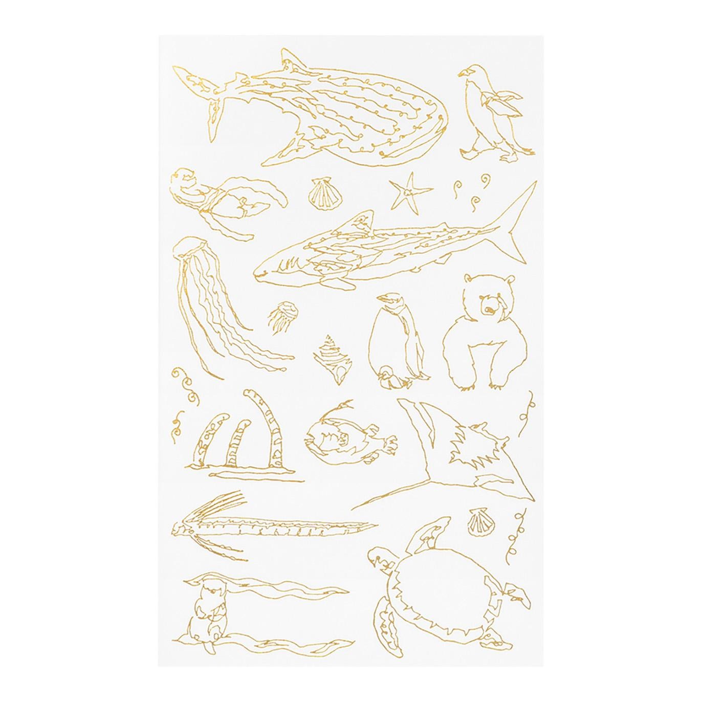 Midori Foil Transfer Stickers - Sea Creatures gold foil rub-on transfer sticker sheet
