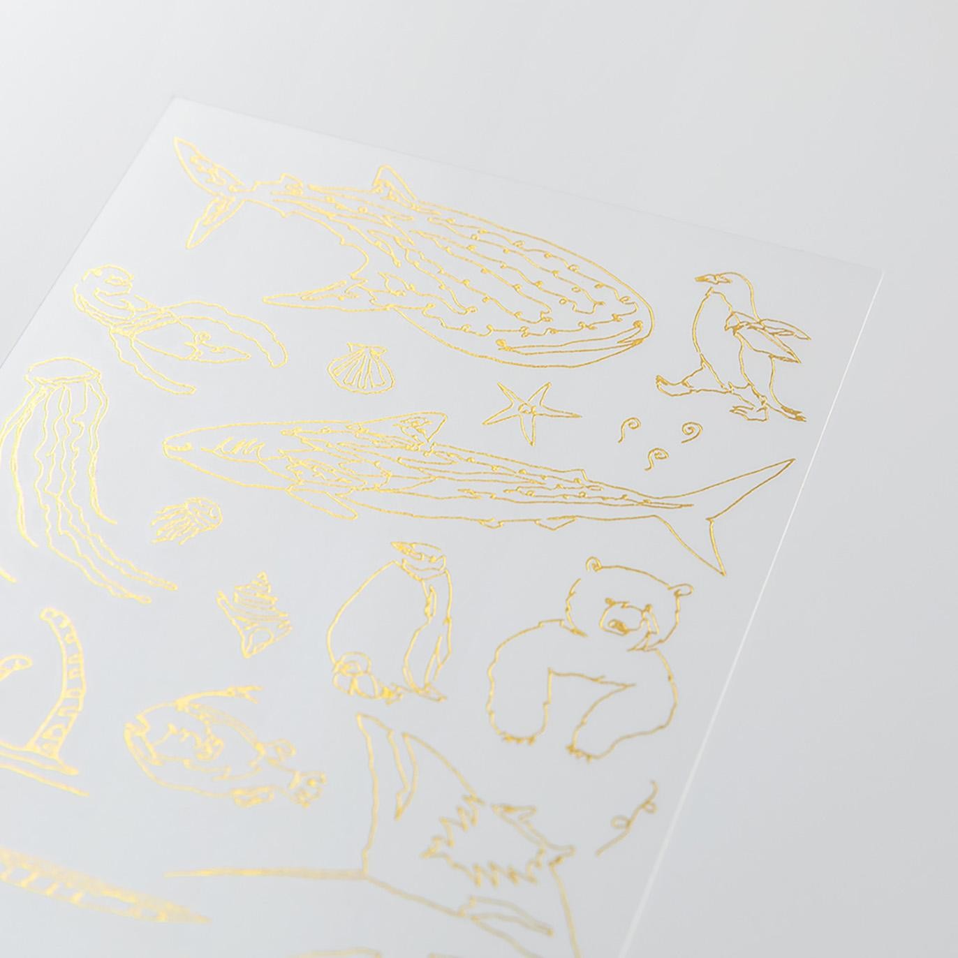 Midori Foil Transfer Stickers - Sea Creatures gold foil rub-on transfer sticker sheet