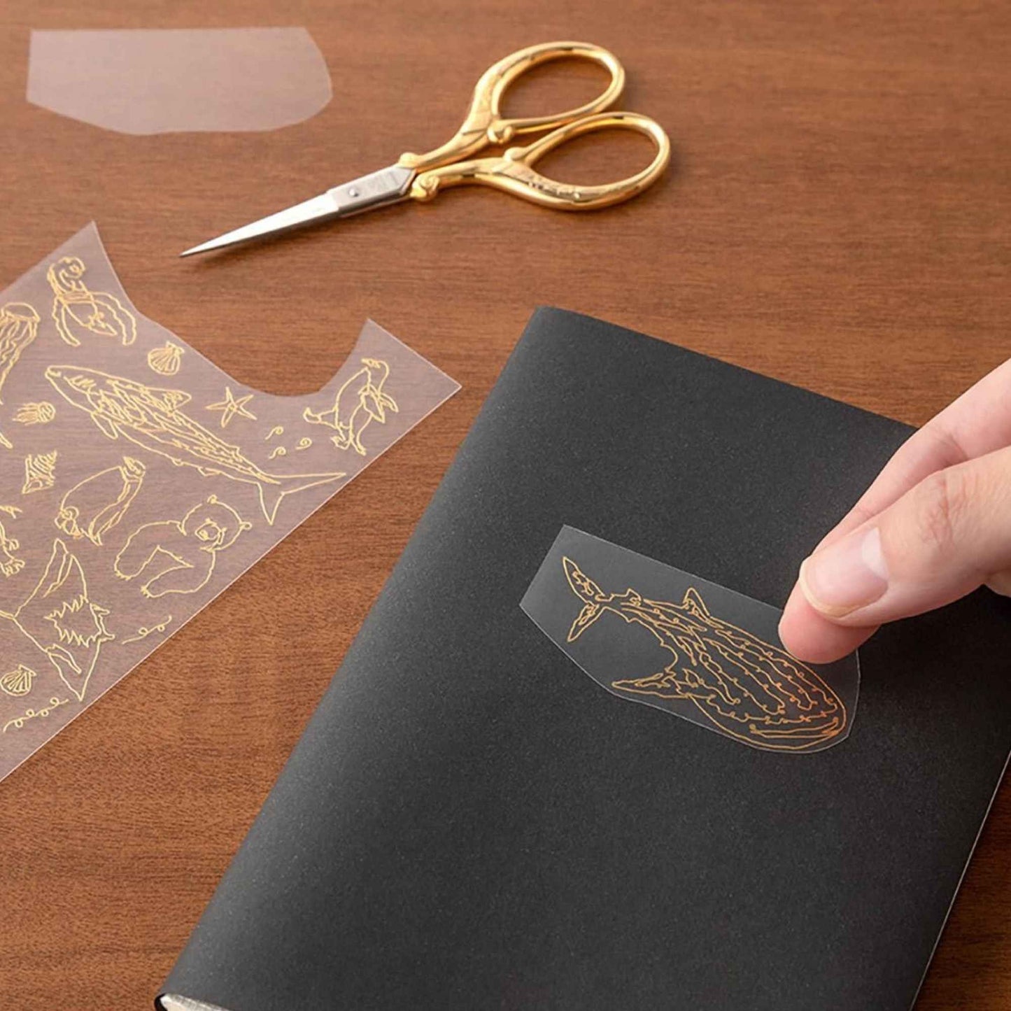 Midori Foil Transfer Stickers - Sea Creatures gold foil rub-on transfer sticker sheet