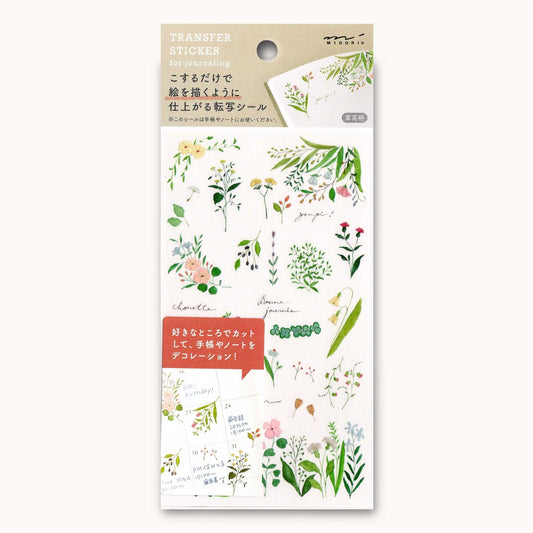 Midori Transfer Stickers Flowering Plants featuring delicate botanical illustrations
