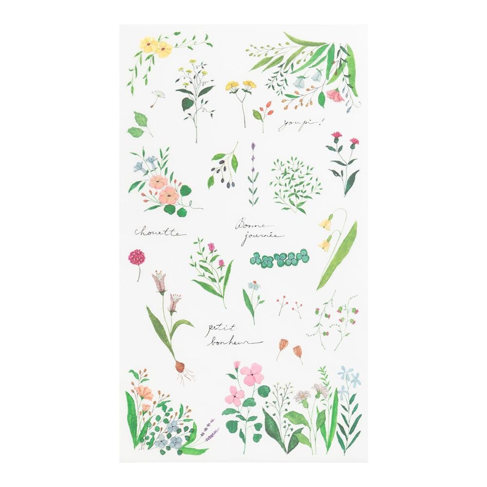 Midori Transfer Stickers Flowering Plants featuring delicate botanical illustrations