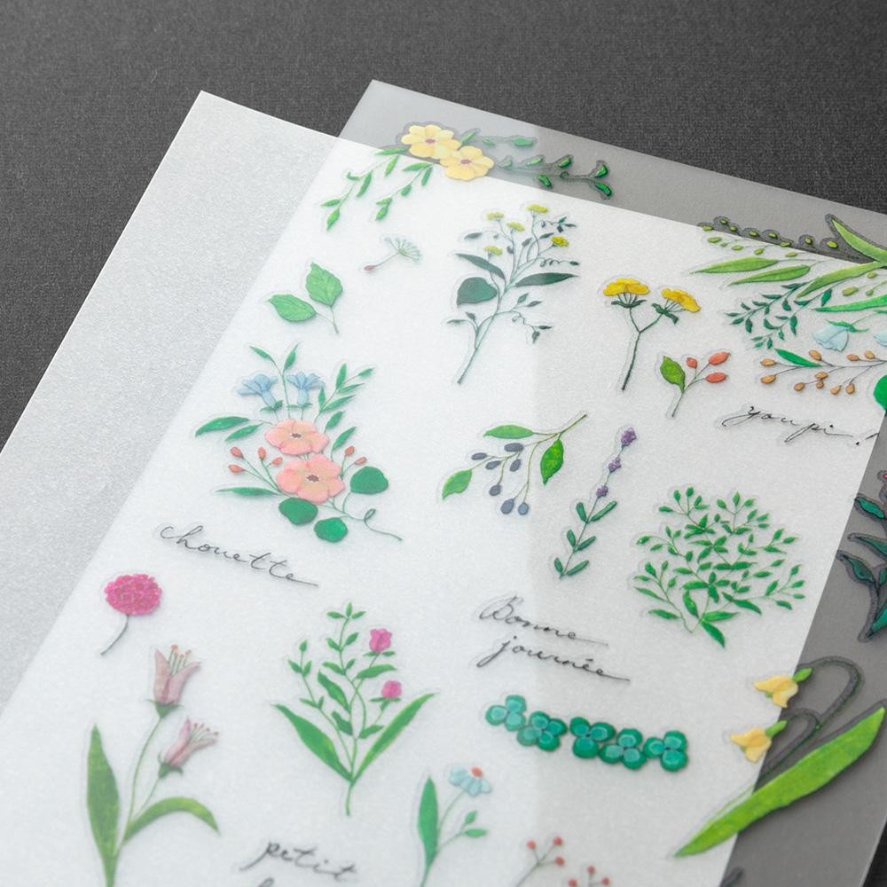 Midori Transfer Stickers Flowering Plants featuring delicate botanical illustrations