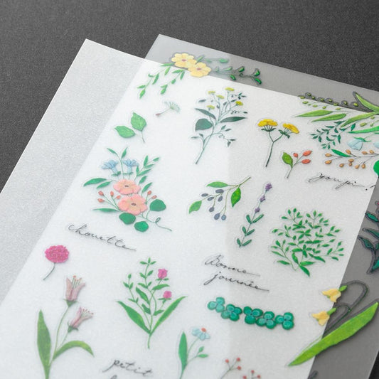 Midori Transfer Stickers Flowering Plants featuring delicate botanical illustrations