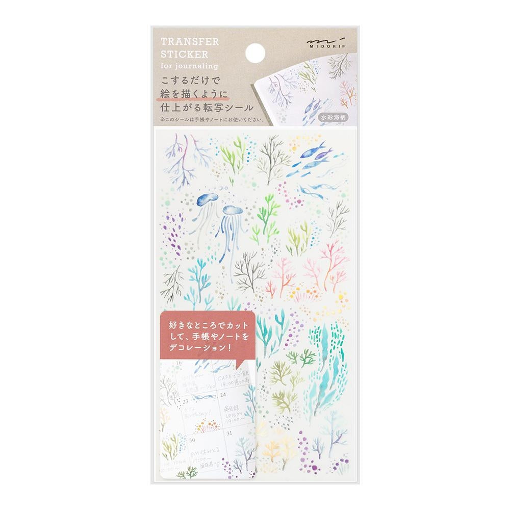 Midori watercolor seascape transfer stickers with jellyfish and seaweed in soft pastel tones
