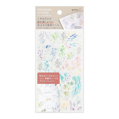 Midori watercolor seascape transfer stickers with jellyfish and seaweed in soft pastel tones