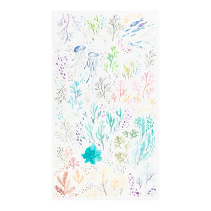 Midori watercolor seascape transfer stickers with jellyfish and seaweed in soft pastel tones