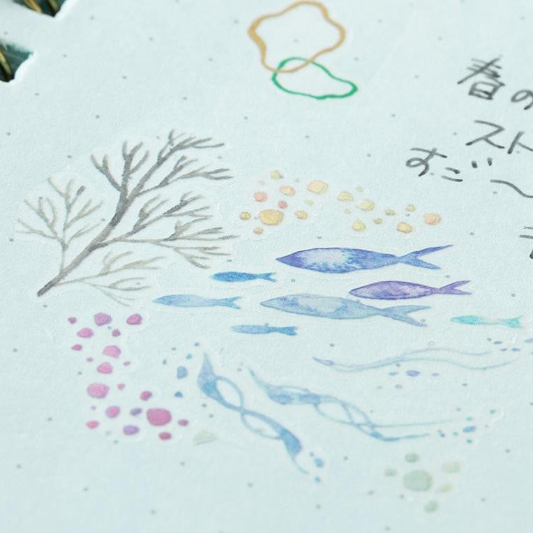 Midori watercolor seascape transfer stickers with jellyfish and seaweed in soft pastel tones