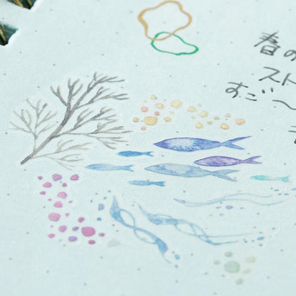 Midori watercolor seascape transfer stickers with jellyfish and seaweed in soft pastel tones