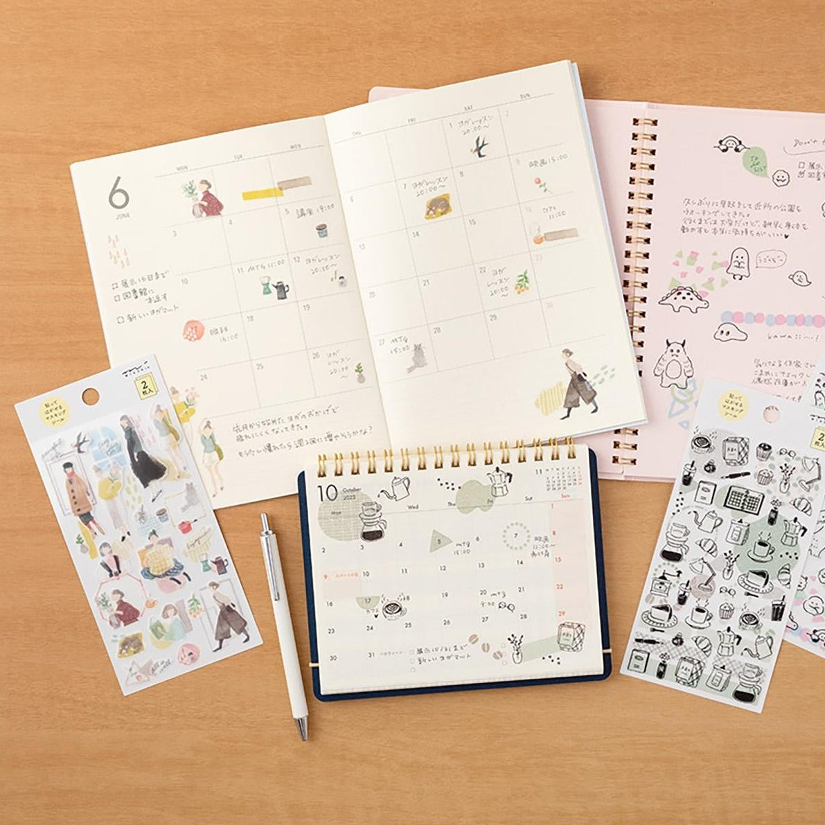 Midori fashion illustration washi sticker sheets with women, outfits, and accessories in soft watercolor tones