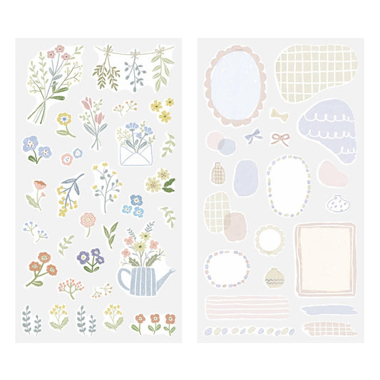 Midori Japanese soft garden flower washi sticker sheets with pastel florals and vases
