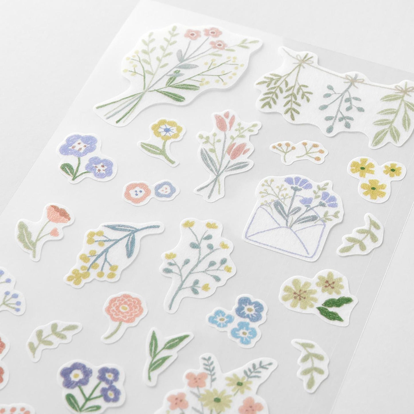 Midori Japanese soft garden flower washi sticker sheets with pastel florals and vases