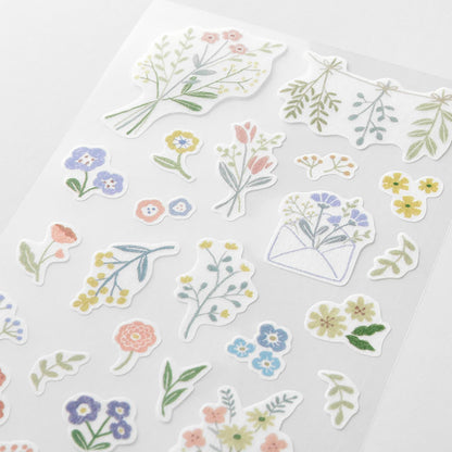 Midori Japanese soft garden flower washi sticker sheets with pastel florals and vases