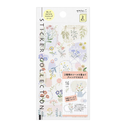 Midori Japanese soft garden flower washi sticker sheets with pastel florals and vases