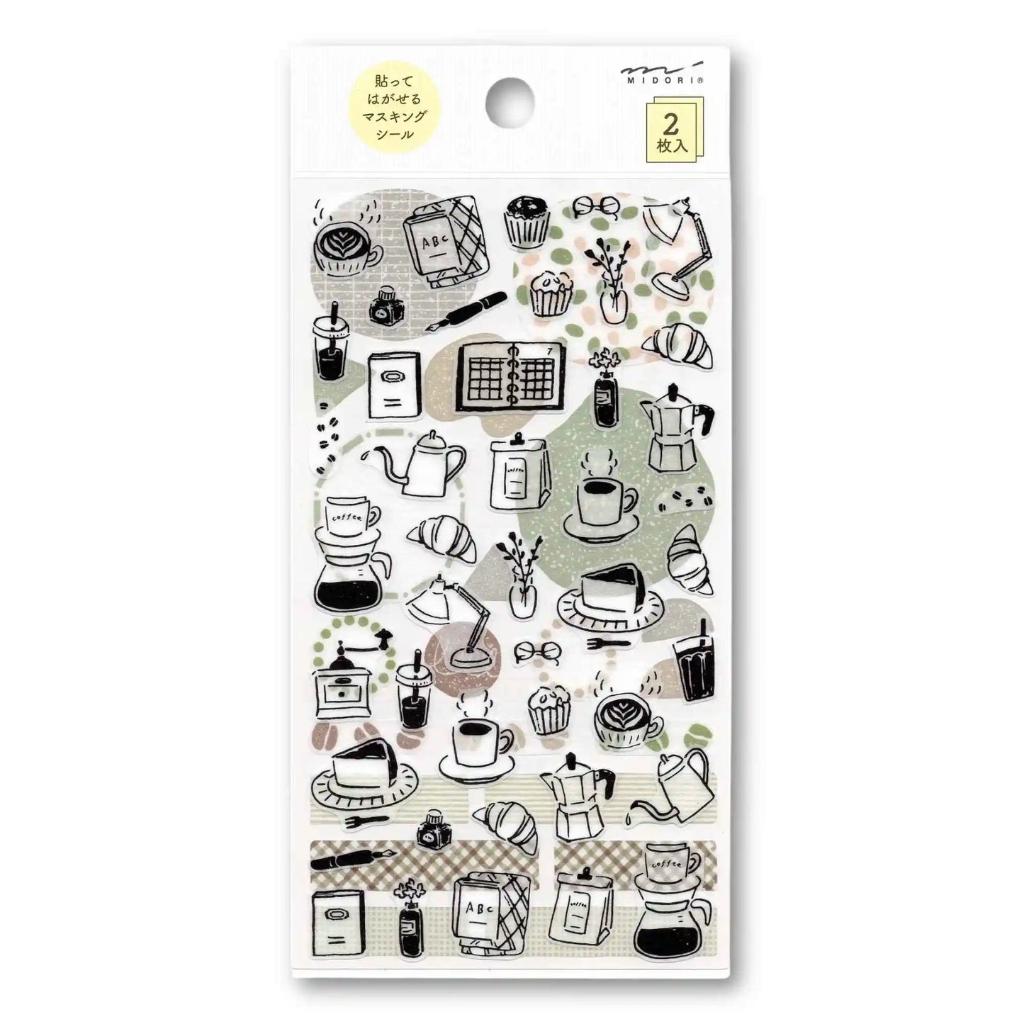 Midori Two‑Sheet Stickers – Café | Monotone