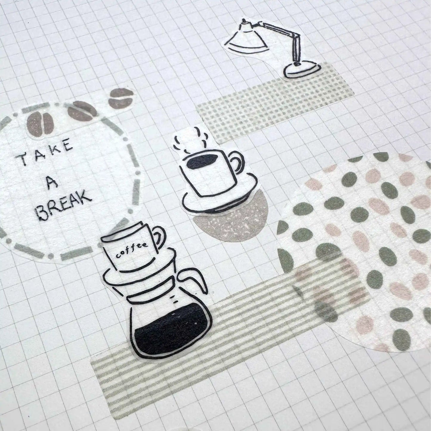 Midori Two‑Sheet Stickers – Café | Monotone