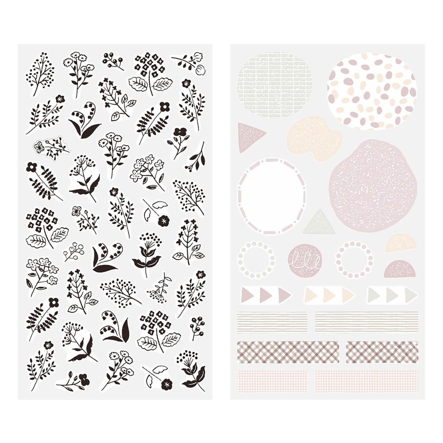 Midori Japanese monotone flower washi sticker sheets with black and white floral illustrations