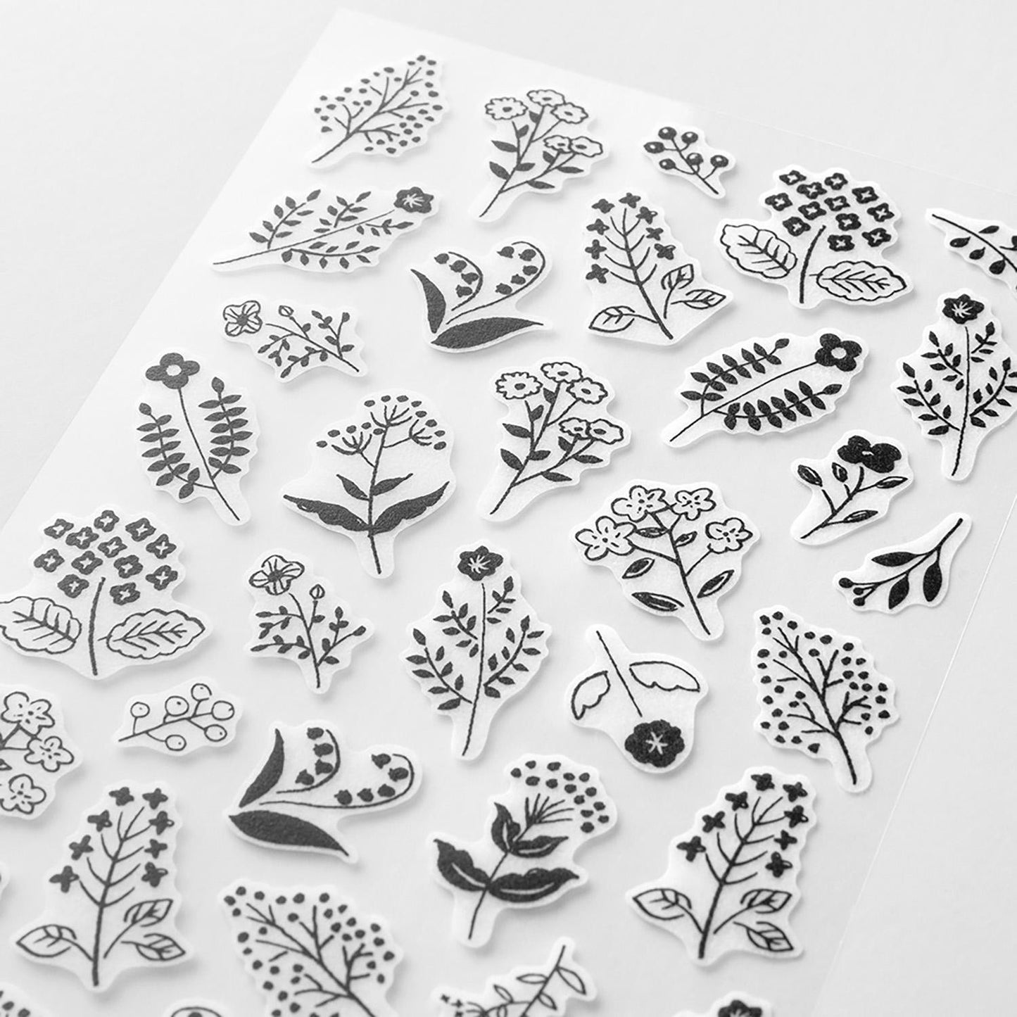 Midori Japanese monotone flower washi sticker sheets with black and white floral illustrations