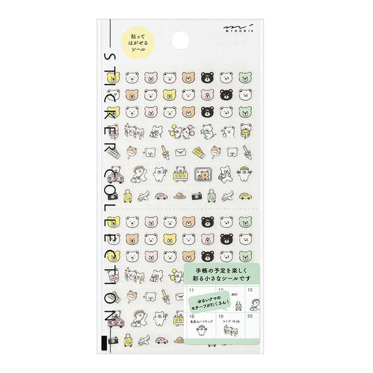 Midori pictograph bear sticker sheet – 1 sheet of illustrated bear icons and activity symbols for planners and journals