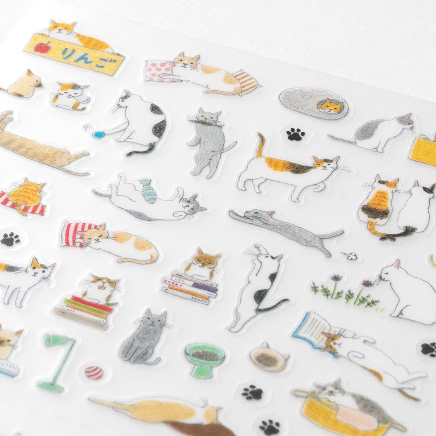 Midori Planner Stickers - Cats sheet with playful transparent cat illustrations