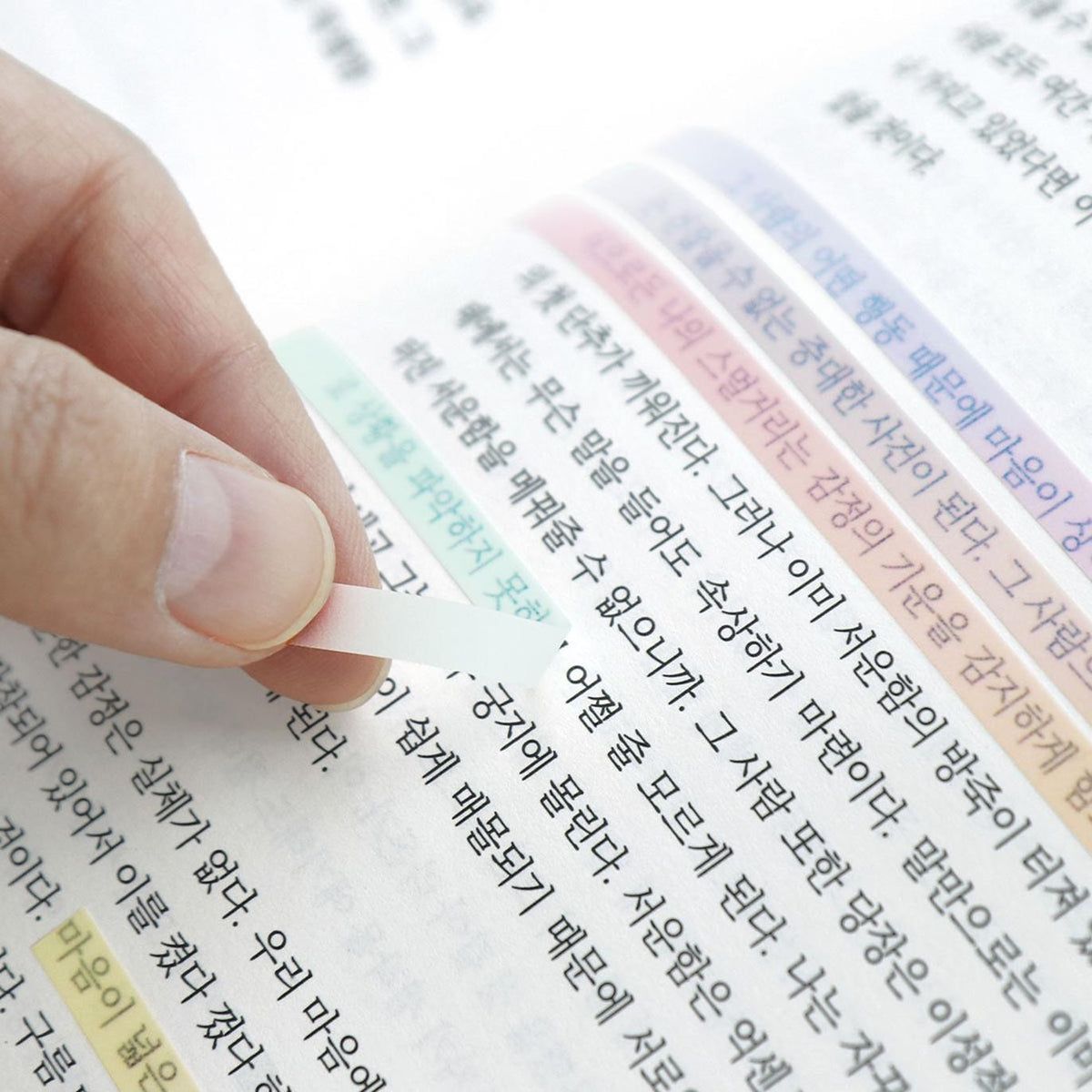 Translucent Iconic Long strips highlighting text in a book