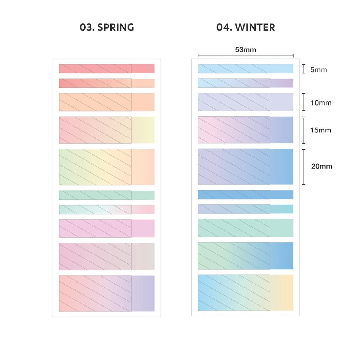 Iconic Index Short Highlighter Tabs – 200 translucent sticky tabs in pastel Spring/Winter tones in a clear folder
