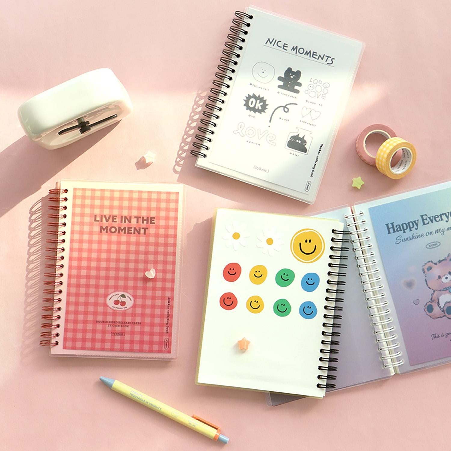 Iconic sticker collecting book with release paper pages and spiral binding, used to store and organise sticker collections