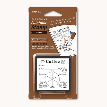 Midori Pre-Inked Paintable Stamp – Coffee Log self-inking stamp for recording coffee tastings